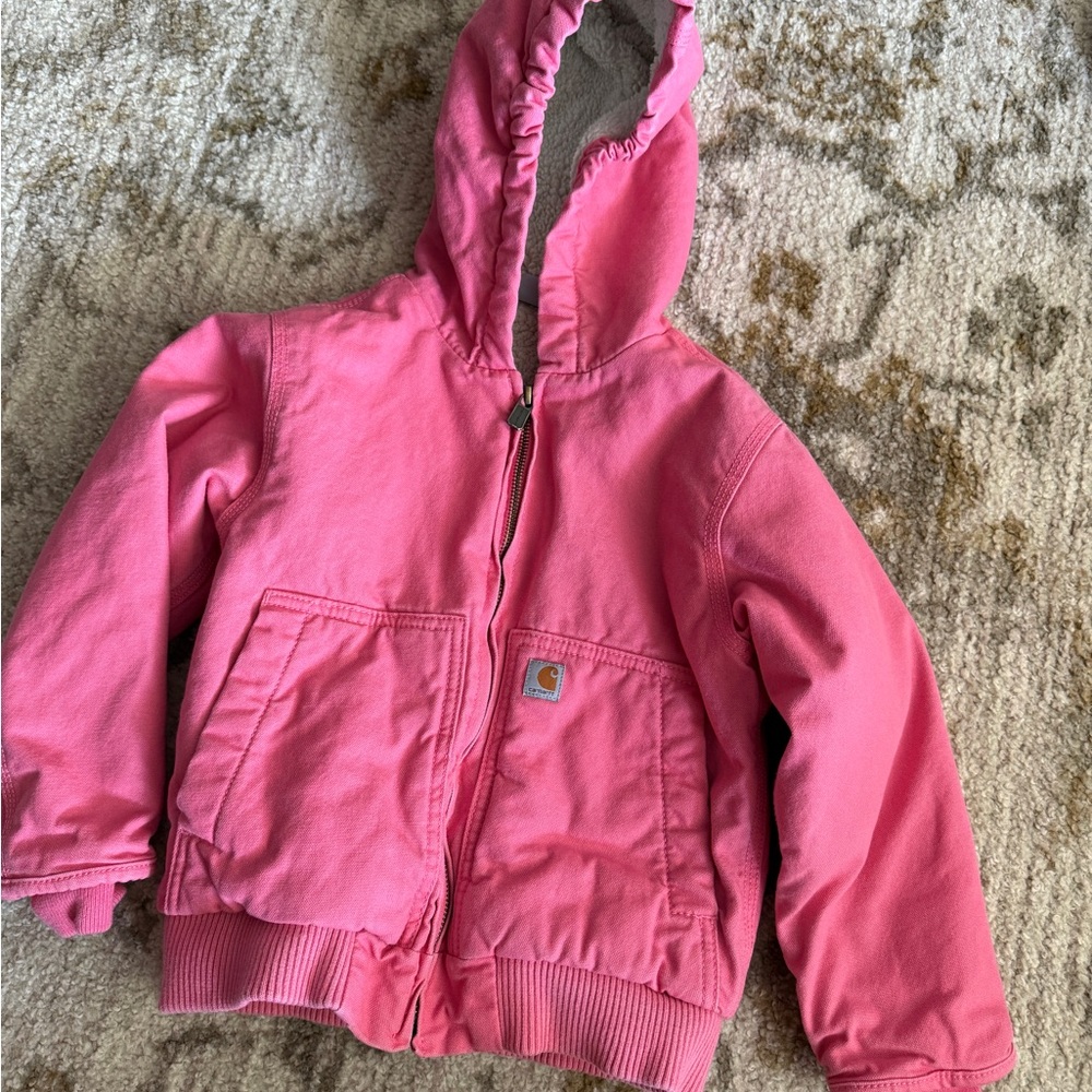 Carhartt Kids Bright Pink Hooded Puffer Jacket